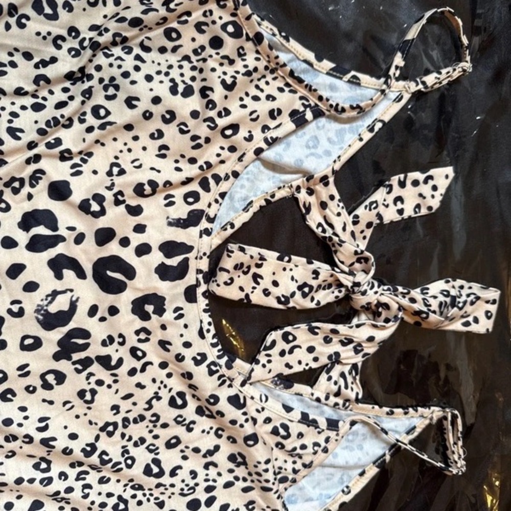 Sleeveless Tiered Leopard Print Dress - Beige & Black - Picture 4 of 4
